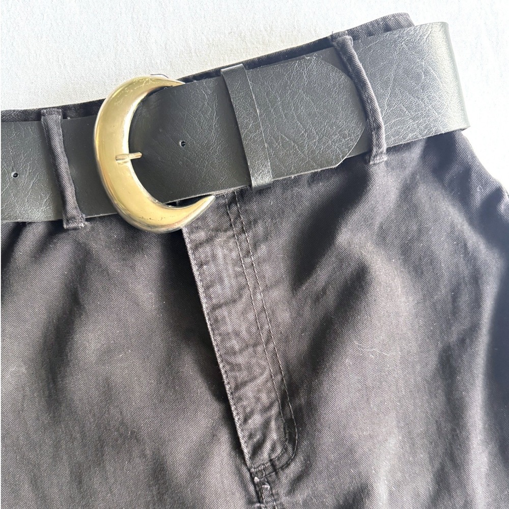 Vintage Bongo Gene Montesano Black Denim Mini Skirt Y2K 90s Statement Belt - Picture 3 of 6